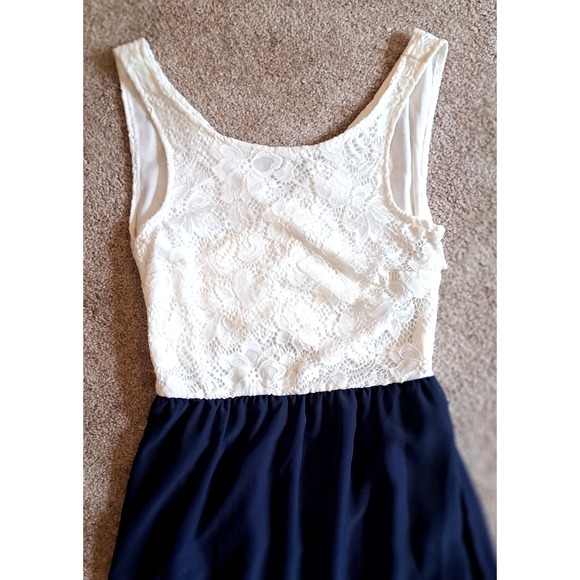 Go COCO Maxi Dress Women's Small White Navy Tank A-Line Stretch 54"L - Picture 3 of 11